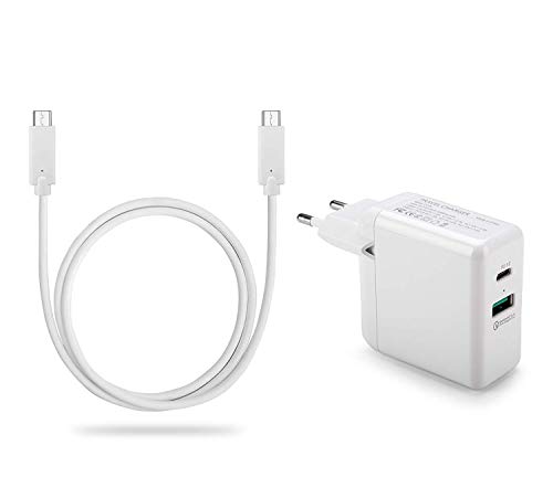 OKCS 32W PD Ladegerät + 1 M Typ C Ladekabel USB C Port & USB 3.0 Quick Charge, [Fast Charger] - [PD Charger] kompatibel mit XR, XS, XS Max, X, 8, 8 Plus, Galaxy S21, S20, S10, S9, S9Plus, Xperia XA2 von OKCS