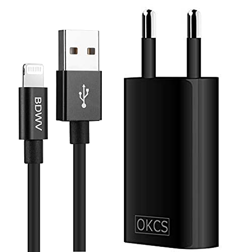 OKCS BDWV Schnell und Sicher [MFi zertfiziert] 1 M USB Kabel und OKCS USB Netzteil - Adapter kompatibel mit iPhone 12 hone 11, 11 Pro, 11 Max, XR, XS, XS Max, X, 8, 8 Plus, 7, 7 Plus, 6, 6s 6 Plus, 5, 5s, iPad 4, Pro von OKCS