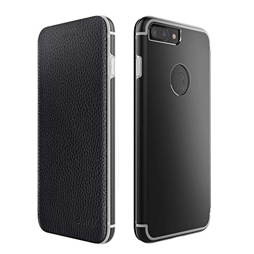 OKCS Binli echt Leder Schutzhülle kompatibel mit iPhone 6 mit stylischer Aluminium Rückseite Hard Cover Flip Case - Schwarz von OKCS
