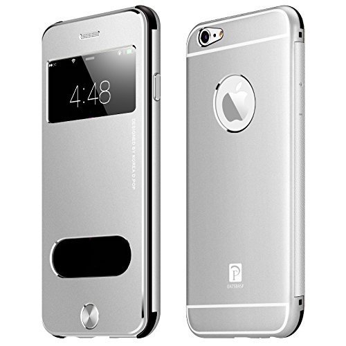 OKCS Case kompatibel für iPhone 6 Plus, 6s Plus Schutzhülle Aluminium Vorder & Rückseite - Sichtfenster Hülle Hard Cover Flip Back by Oats - Silber von OKCS