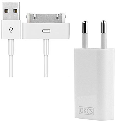 OKCS Ladeset Slim Version Netzteil 1A + 1M 30-Pin Kabel kompatibel mit iPhone iPhone 4, 4s, iPad 2, 3 & iPod - in Weiß von OKCS