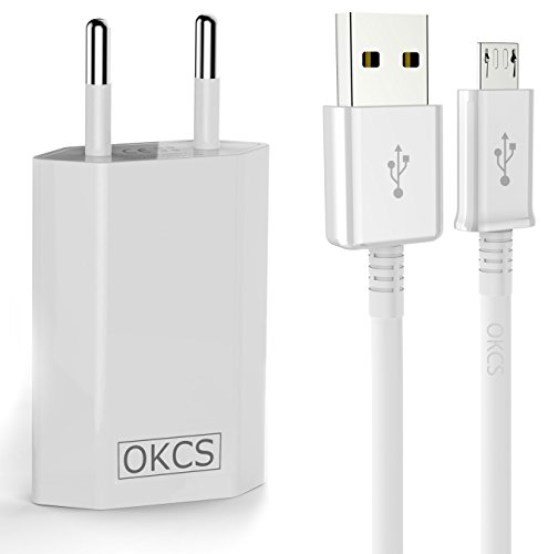 OKCS Micro USB Ladeset 3 Meter Ladekabel + 5V Netzteil für Galaxy etc. in weiß von OKCS