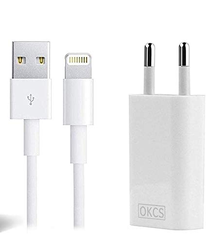 OKCS Originals Ladegerät kompatibel mit iPhone 14, 12, 11, 11 Pro, 11 Max, XR, XS, XS Max, X, 8, 8 Plus, 7, 7 Plus, iPad 4, Pro, Mini, 2 - USB Ladekabel 2 Meter und Netzteil - weiß von OKCS
