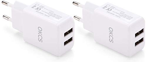 OKCS USB Ladegerät 2er Pack - Netzteil mit 2 Ports je (5V / 2A) Ladeadapter Netzstecker kompatibel mit, Galaxy Smartphones, Tablets etc. - in Weiß von OKCS