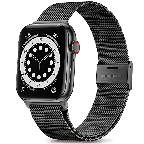 OKEAU Kompatibel mit Apple Watch Iwatch Armband 6 SE 5 42mm 44mm 40 38mm Milanaise Edelstahlarmband mit verstellbarer Schnalle, 41/40/38mm von OKEAU
