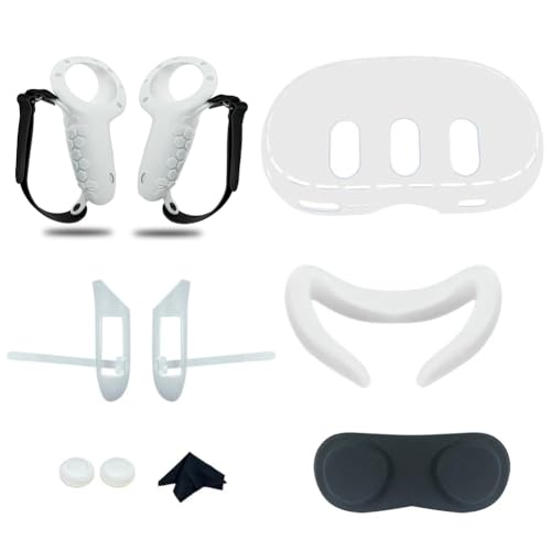 OKESYO 10 teiliges Set Meta Quest 3 Zubehör, Enthalten Griffe Cover mit 2 Fernerkundungskappen, Augenmaske, VR Gesichtsabdeckung, Objektivschutzhülle, Wischtuch Silikon von OKESYO