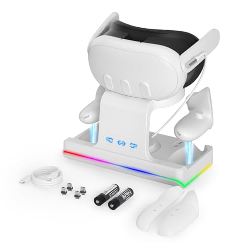 OKESYO 2024 New Upgrade Ladestation für Oculus/Meta Quest 3, Zubehör für Meta Quest 3 Ladestation mit LED-Licht, Laden VR Headset und Controller Gleichzeitig [Unterstützung Elite Strap with Akku] von OKESYO