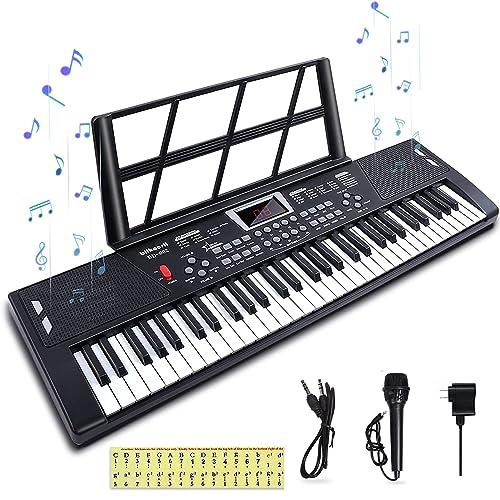 OKESYO Keyboard Piano 61 Tasten Klavier mit Lautsprechern und Unterrichtsmodi, Transportables Mini Piano Keyboard mit Notenständer für Klavier Anfänger/Kinder/Erwachsene, Begleitautomatik von OKESYO