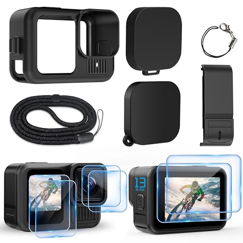 OKFUN Silikon-Schutzhülle für Go Pro Hero 13 Black, 6-teiliges Display und Schutzbatterie zum Ersetzen der Seitenabdeckung und des Objektivdeckels und des Tragebands, Zubehör-Set passt nur für Hero13 von OKFUN