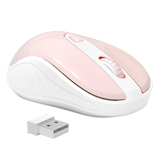 OKIMO Kabellose Maus für Laptop, Computermaus mit USB-Empfänger, 2,4 GHz, optische Tracking-Computermaus, ergonomische tragbare Maus für PC, Laptop (Rosa) von OKIMO
