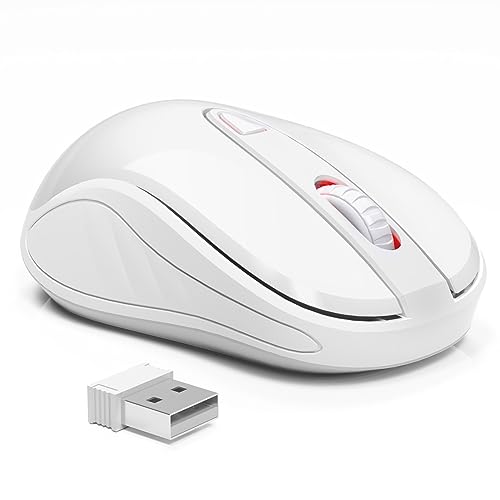 OKIMO Kabellose Maus für Laptop, Computermaus mit USB-Empfänger, 2,4 GHz, optische Tracking-Computermaus, ergonomische tragbare Maus für PC, Laptop (weiß) von OKIMO