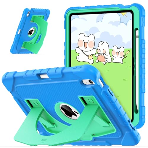 OKP Kinder-Schutzhülle für iPad 11 Zoll (A16) 2025/10,9 Zoll (10. Generation) 2022, stoßfest, robust, iPad Schutzhülle mit integriertem Ständer, Stifthalter für Kinder, Mädchen, Jungen, Blau und Grün von OKP
