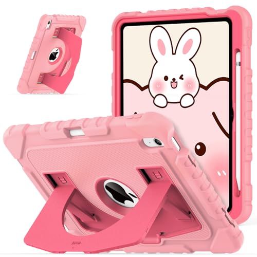 OKP Kinder-Schutzhülle für iPad 11 Zoll (A16) 2025/10,9 Zoll (10. Generation) 2022, stoßfest, robust, iPad Schutzhülle mit integriertem Ständer, Stifthalter für Kinder, Mädchen, Jungen, Rosa + Rosarot von OKP