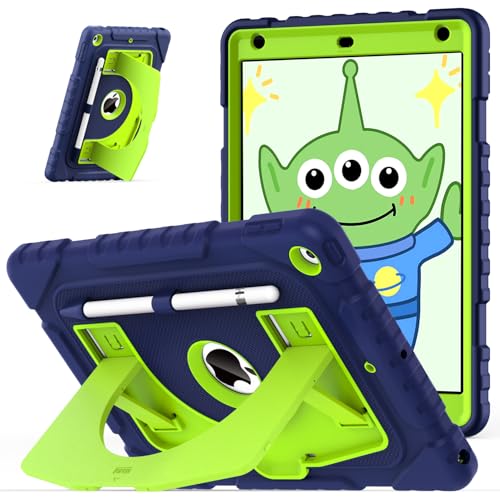 OKP Kinder-Schutzhülle für iPad 9. / 8. / 7. Generation 10,2 Zoll (2021/2020/2019), robuste iPad-Schutzhülle mit integriertem Ständer, Stifthalter für Kinder, Mädchen, Jungen, Marineblau / Grün von OKP