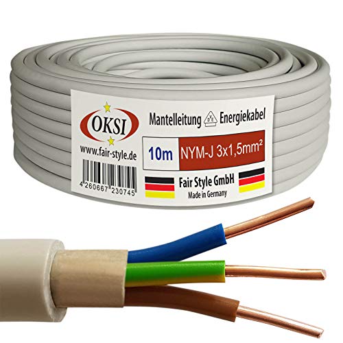 OKSI 10m NYM-J 3x1,5 mm² Mantelleitung Feuchtraumkabel Elektrokabel Kupfer Made in Germany von OKSI