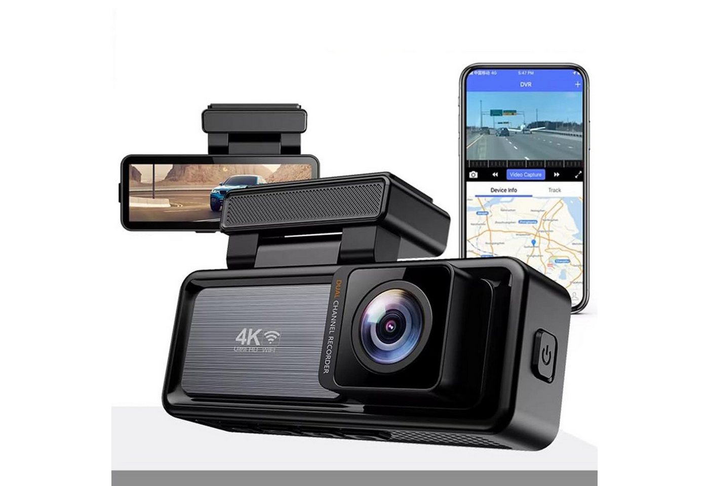 OKWISH Auto Vorne Hinten WiFi Dash Cam Dash Cam Parküberwachung Dashcam (4K + 1080P, WLAN (Wi-Fi), Dual Auto Kamera G-Sensor Loop-Aufnahme APP Steuerung, 3,2 Zoll LCD Anzeige 170°Weitwinkel WDR) von OKWISH