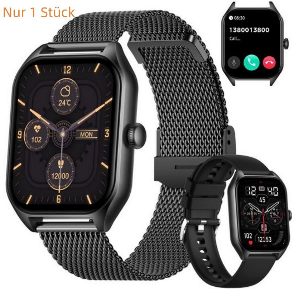 OKWISH Damen Herren Smart Watch Sportuhr Armbanduhr Fitness Uhr Uhren Tracker Smartwatch (1,85 Zoll) Sportuhr mit 50 Sportmodi, Austauschbare Armbänder, Touchscreen, für iOS/Android, mit Anrufe Pulsmesser Schrittzähler Schlafmonitor Aktivitätstracker von OKWISH