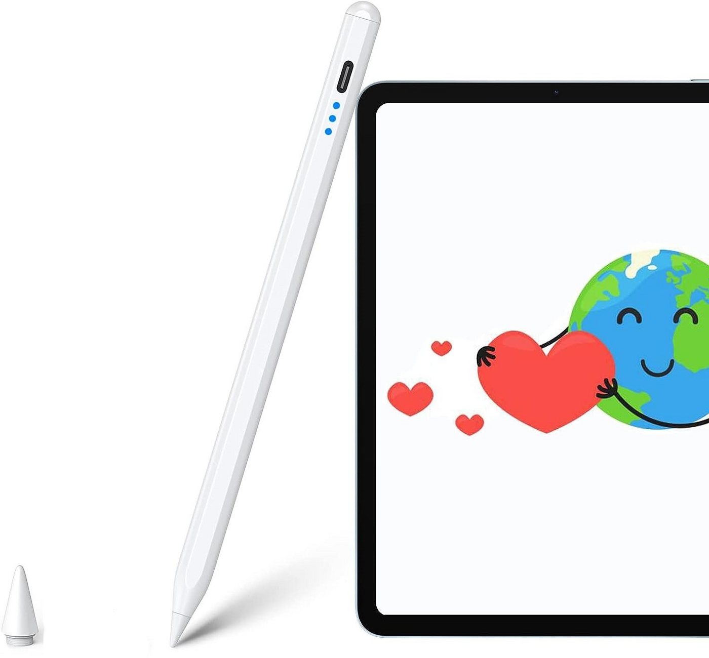 OKWISH Eingabestift Stift Stylus Pen Touchstift Pencil Touchscreen f. Apple iPad 2018-2023 (Hochpräzise Handflächenerkennung 3 LED-Anzeige Neigungsempfindlich) Magnetisches Pen Kompatibel mit iPad iPad Pro iPad Mini iPad Air von OKWISH