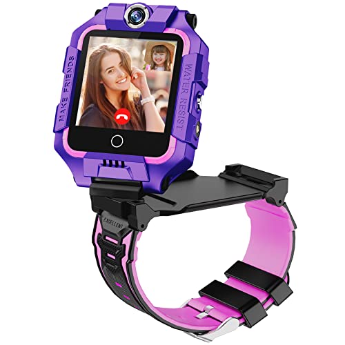 4G GPS Smartwatch für Mädchen Jungen IP67 Wasserdicht Sport Smart Watch Telefon für Kinder mit Kamera WiFi Video Telefonanruf SOS Schrittzähler Geschenke für Kinder 3-14 Yea T10 360° Dual Kamera lila von OKYUK