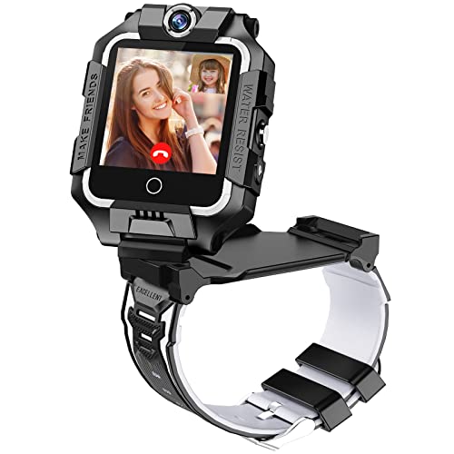 4G Smartwatch für Kinder, Jungen, Mädchen, 4G Smartwatch, Telefon,HD-Bildschirm,Sport-Armbanduhr mit Video & Telefonanruf,SOS,Kamera,Kindergeschenke im Alter von 3-14 Jahren 360° Dual-Kamera schwarz von OKYUK
