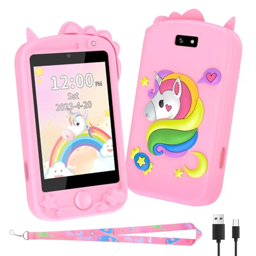 Kinder Handy, Kinder Kamera, Kinder Smartphone, Kinderhandy Spielzeug Mit Telefonkarte, Mit 28 Spiele Anruf SOS Kamera Musik Wecker. Einhorn-Geschenkspielzeug 3-9 Jahre Geschenke (Rosa) von OKYUK