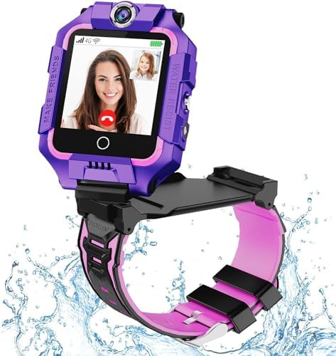 OKYUK T45 Smartwatch Kinder, 4G Kinder smartwatch, GPS Tracker Kinder,Armbanduhr Kinder Junge,kinderuhr mit Video Phone Call, Schulmodus, SOS-Funktion, Kamera und Schrittzähler (T10 Lila) von OKYUK