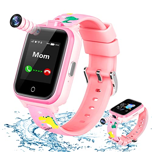 OKYUK 4G Kinder-Smartwatch mit GPS-Tracker, Smartwatch mit Dual-Kamera für Kinder, 2-Wege-Sprach- und Videoanruf, SOS-Benachrichtigung, sichere Smartwatch für Schüler, 3–12 Jahre Geburtstag (Rosa T13) von OKYUK