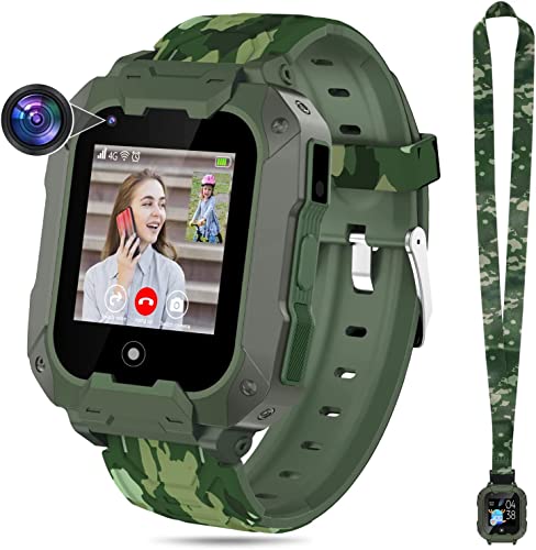 OKYUK 4G Smartwatch Kinder mit GPS und Telefon, T28 Kinder Smartwatch mit Abnehmbarem Gehäuse, WiFi Videoanruf Kamera Wasserdicht Musik Player Geofence SOS Anti-Lost für Jungen Mädchen, Grün von OKYUK