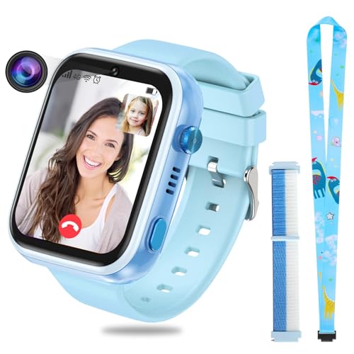 OKYUK 4G Smartwatch für Kinder, GPS-Tracker, mehrere Desktop-Stile zur Auswahl, Zwei-Wege-Anrufe, Bildkompetenz, SOS, WLAN, wasserdichter Touchscreen für 4–12 Jungen und Mädchen (T45 Blau) von OKYUK