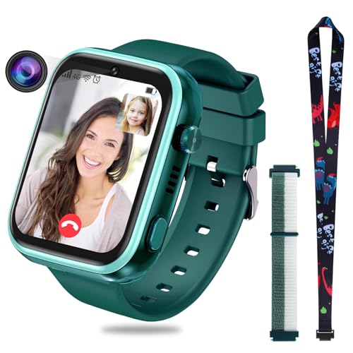 OKYUK 4G Smartwatch für Kinder, GPS-Tracker, mehrere Desktop-Stile zur Auswahl, Zwei-Wege-Anrufe, Bildkompetenz, SOS, WLAN, wasserdichter Touchscreen für 4–12 Jungen und Mädchen (T45 Grün) von OKYUK