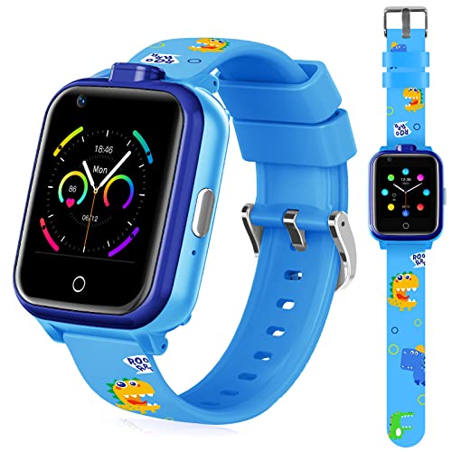 OKYUK 4G Smartwatch für Kinder mit SIM-Karte, GPS-Tracker, mehrere Desktop-Stile zur Auswahl, Zwei-Wege-Anrufe, SOS, WLAN, wasserdichter Touchscreen für 4–12 Jungen und Mädchen (T13 Blau) von OKYUK