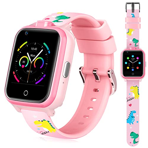 OKYUK 4G Smartwatch für Kinder mit SIM-Karte, GPS-Tracker, mehrere Desktop-Stile zur Auswahl, Zwei-Wege-Anrufe, SOS, WLAN, wasserdichter Touchscreen für 4–12 Jungen und Mädchen (T13 Rosa) von OKYUK