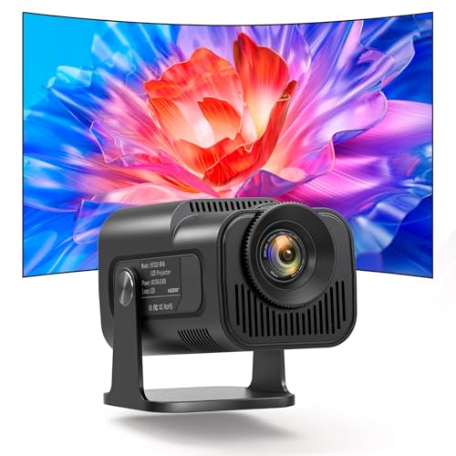 OKYUK Mini Beamer 4k,1080P Tragbar Outdoor Beamer, Smart Beamer mit Projektionsleinwand, 180° drehbar Projektor mit Vielen Schnittstellen für Handy/Laptop (Schwarz) von OKYUK