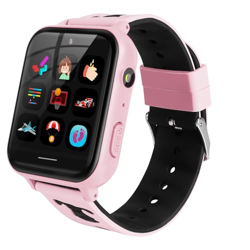 OKYUK Kinder-Smartwatch, Smart-Game-Uhr mit mehrere Funktionen verfügbar, Geburtstagsgeschenk für Jungen und Mädchen im Alter von 4–12 Jahren (A2 Rosa) von OKYUK