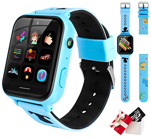 OKYUK Smartwatch für Kinder, wasserdichte Smartwatch mit Kamera für Jungen Mädchen HD-Touchscreen-Uhrentelefon mit Musik-Player, MP3, SOS, Spiele, Taschenlampe für Alter 3-14 Geschenk (Blau) von OKYUK