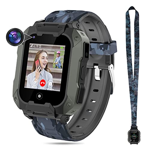 OKYUK T28 Smartwatch Kinder mit GPS und Telefon, Kinder Smartwatch mit Abnehmbarem Gehäuse, 4G WiFi Videoanruf Kamera Wasserdicht Musik Player Geofence SOS Anti-Lost für Jungen Mädchen, Schwarz von OKYUK