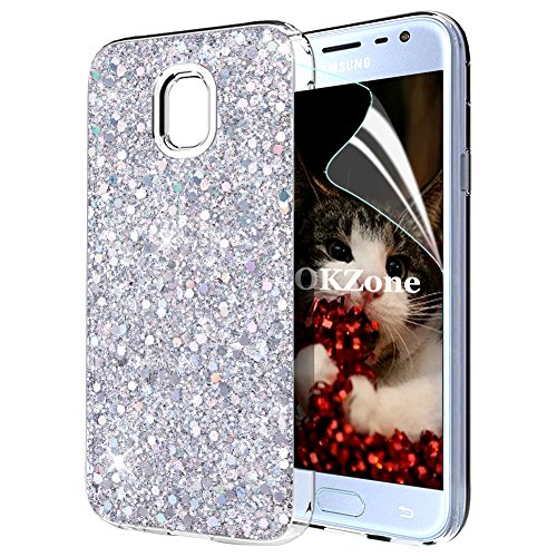 OKZone Galaxy J3 2017 Hülle, Glitzer Bling Design Weich TPU Bumper Case Silikon Schutzhülle Handy Tasche Rückseite Hülle Etui Cover TPU Bumper Schale für Samsung Galaxy J3 2017 (Silber) von OKZone