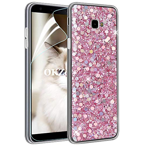OKZone Galaxy J4 2018 Hülle [mit HD-Schutzfolie], Glitzer Bling Design Weich TPU Bumper Case Silikon Schutzhülle Handy Tasche Rückseite TPU Bumper Schale für Galaxy J4 2018 (Rosa) von OKZone