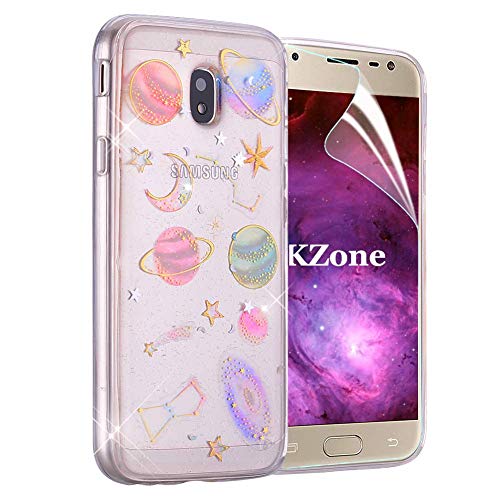 OKZone Galaxy J7 2017 Hülle [mit HD-Schutzfolie], [Sternenhimmel-Serie] Glitzer Bling Glänzende [Ultra Dünn] Designer Weich TPU Bumper Case Schutzhülle Handy für Samsung Galaxy J7 2017 (Klar) von OKZone