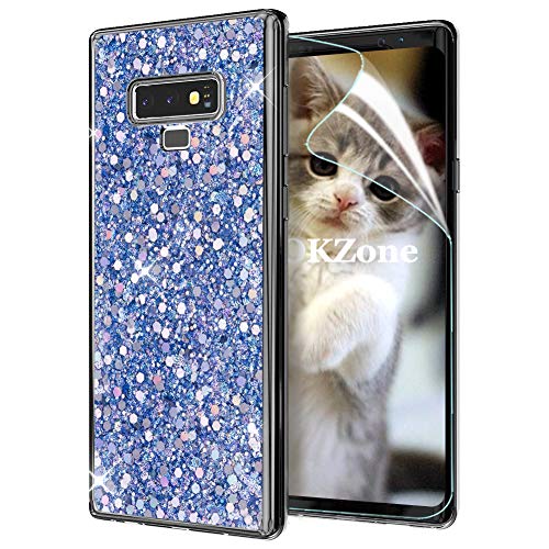 OKZone Galaxy Note 9 Hülle [mit HD-Schutzfolie], Glitzer Bling Design Weich TPU Bumper Case Silikon Schutzhülle Handy Tasche Rückseite TPU Bumper Schale für Galaxy Note 9 (Blau) von OKZone