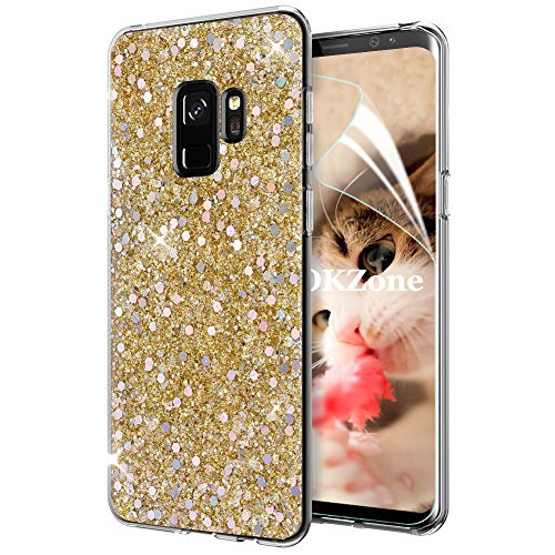 OKZone Galaxy S9 Hülle, Glitzer Bling Designer Weich TPU Bumper Case Silikon Schutzhülle Handy Tasche Rückseite Hülle Etui Cover TPU Bumper Schale für Samsung Galaxy S9 (Gold) von OKZone