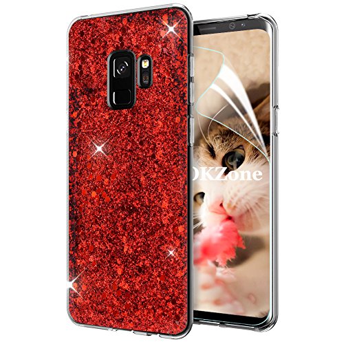 OKZone Galaxy S9 Hülle, Glitzer Bling Designer Weich TPU Bumper Case Silikon Schutzhülle Handy Tasche Rückseite Hülle Etui Cover TPU Bumper Schale für Samsung Galaxy S9 (Rot) von OKZone