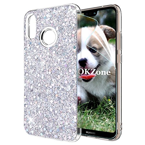OKZone Huawei P20 Lite Hülle, Glitzer Bling[Ultra Dünn] Design Weich TPU Bumper Case Silikon Schutzhülle Handy Tasche Rückseite Hülle Etui Cover TPU Bumper Schale für Huawei P20 Lite (Silber) von OKZone