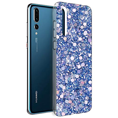 OKZone Huawei P30 Pro Hülle [mit HD-Schutzfolie], Glitzer Bling Design Weich TPU Bumper Case Silikon Schutzhülle Handy Tasche Rückseite TPU Bumper Schale für Huawei P30 Pro (Blau) von OKZone
