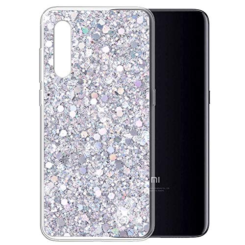 OKZone Hülle Kompatibel mit Xiaomi Mi 9SE [mit HD-Schutzfolie],Glitzer Bling Design Weich TPU Bumper Case Silikon Schutzhülle Handy Tasche Rückseite TPU Bumper Schale für Mi 9SE (Silber) von OKZone