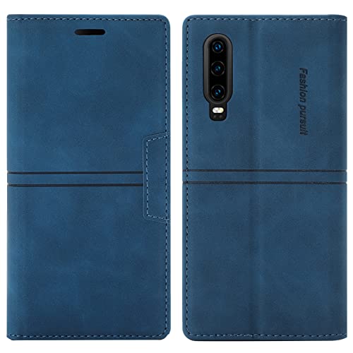 OKZone Kompatibel mit Huawei P30 Hülle, Handyhülle Wallet PU Leder Kartenfach Magnet Klappbar Schutzhülle Huawei P30 Handy Hüllen Flip Handytasche Case Cover Stoßfest Klapphülle Etui (Blau) von OKZone