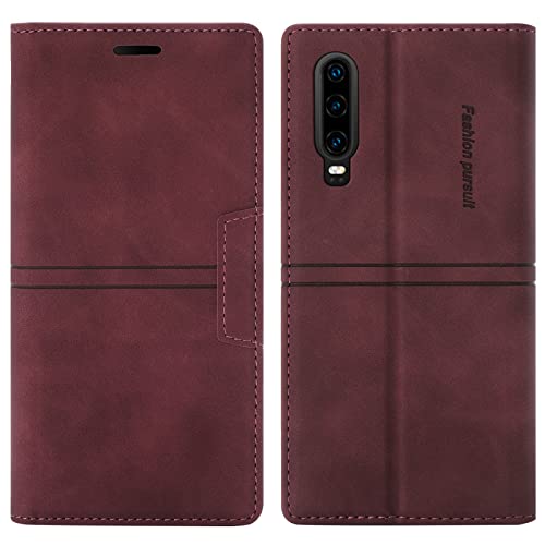 OKZone Kompatibel mit Huawei P30 Hülle, Handyhülle Wallet PU Leder Kartenfach Magnet Klappbar Schutzhülle Huawei P30 Handy Hüllen Flip Handytasche Case Cover Stoßfest Klapphülle Etui (Rot) von OKZone