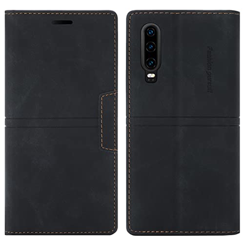 OKZone Kompatibel mit Huawei P30 Hülle, Handyhülle Wallet PU Leder Kartenfach Magnet Klappbar Schutzhülle Huawei P30 Handy Hüllen Flip Handytasche Case Cover Stoßfest Klapphülle Etui (Schwarz) von OKZone