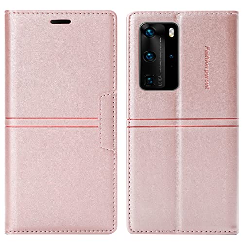 OKZone Kompatibel mit Huawei P40 Pro Hülle, Handyhülle Wallet PU Leder Kartenfach Magnet Klappbar Schutzhülle Huawei P40 Pro Handy Hüllen Flip Handytasche Case Cover Stoßfest Klapphülle (Rosa) von OKZone