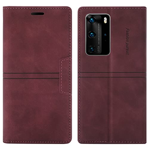 OKZone Kompatibel mit Huawei P40 Pro Hülle, Handyhülle Wallet PU Leder Kartenfach Magnet Klappbar Schutzhülle Huawei P40 Pro Handy Hüllen Flip Handytasche Case Cover Stoßfest Klapphülle (Rot) von OKZone